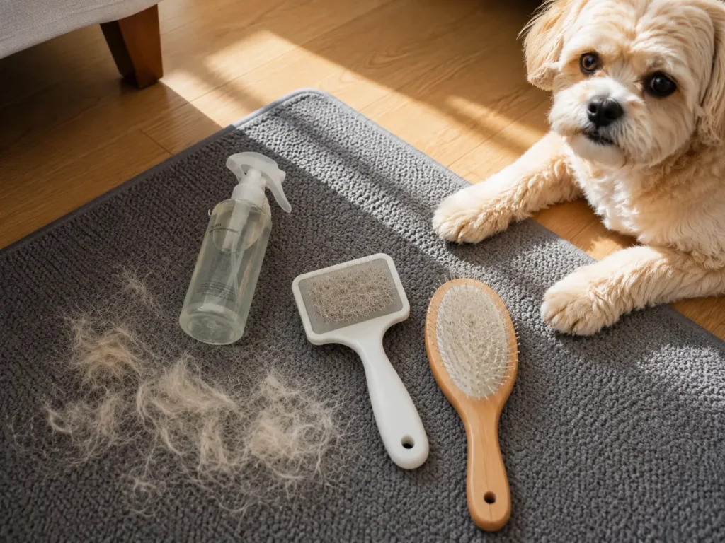  강아지 가을 털갈이 관리에 사용하는 슬리커 브러시와 핀브러시, 빠진 털