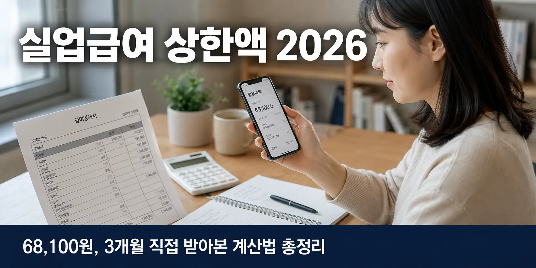 2026년 실업급여 상한액을 은행 앱으로 확인하는 모습