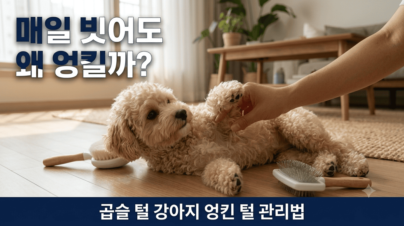 강아지 엉킨 털 확인하는 겨드랑이 부위 클로즈업