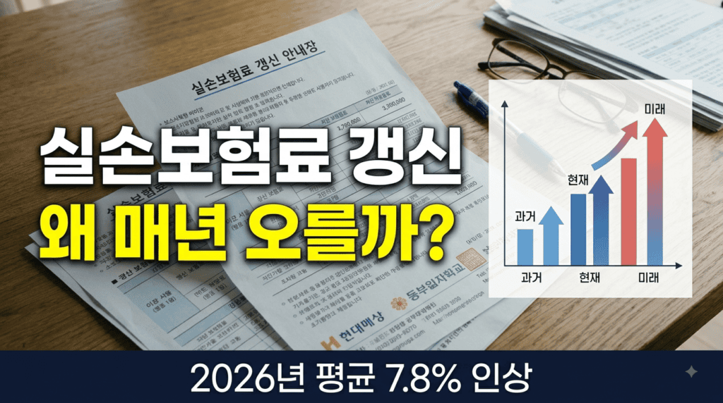 실손보험료 갱신 안내서와 2026년 평균 7.8% 인상률을 나타낸 배너 이미지