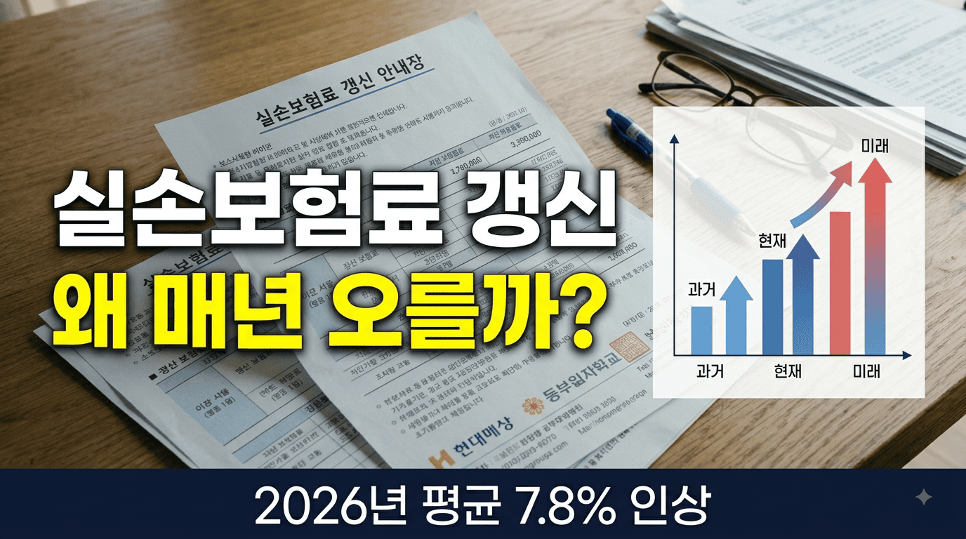 실손보험료 갱신 안내서와 2026년 평균 7.8% 인상률을 나타낸 배너 이미지