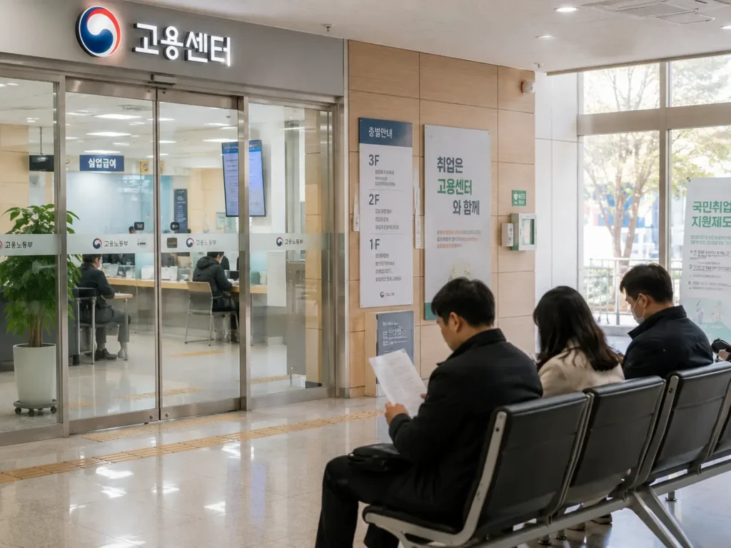 실업급여 신청을 위해 고용센터에서 대기하는 모습