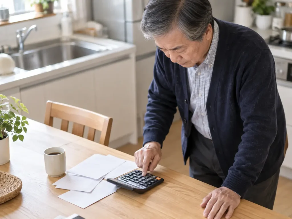 기초연금 수급자격 근로소득 공제를 계산기로 따져보는 모습