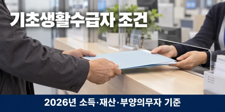 기초생활수급자 조건 2026년 기준, 1인 가구 생계급여는 소득인정액 월 82만 원 이하